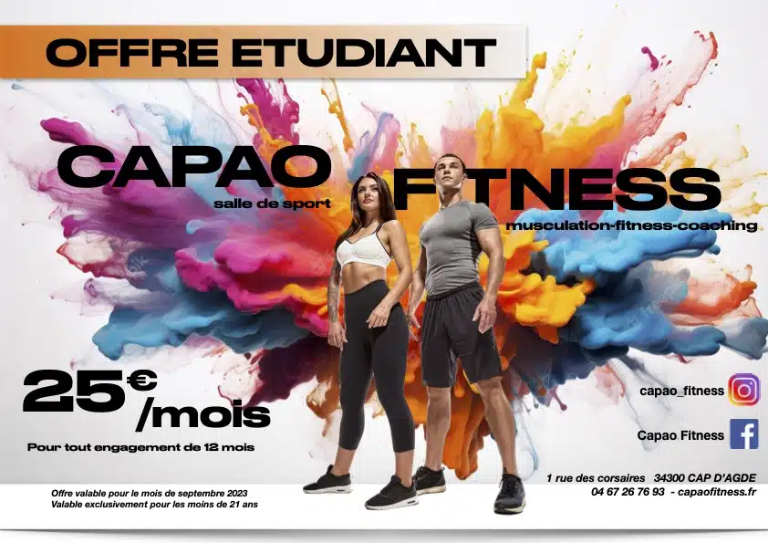 Offre étudiant Capao Fitness — 25 €/mois pour un engagement de 12 mois, moins de 21 ans